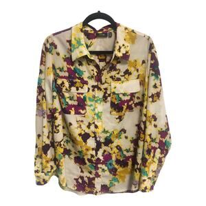 Apt. 9 Womens Blouse Large Splash Floral Fractal Button Down Long Sleeve…